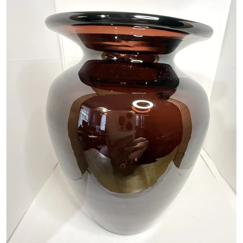 Vtg Blenko Glass Amethyst Vase, 1980-90s sticker  6.75
